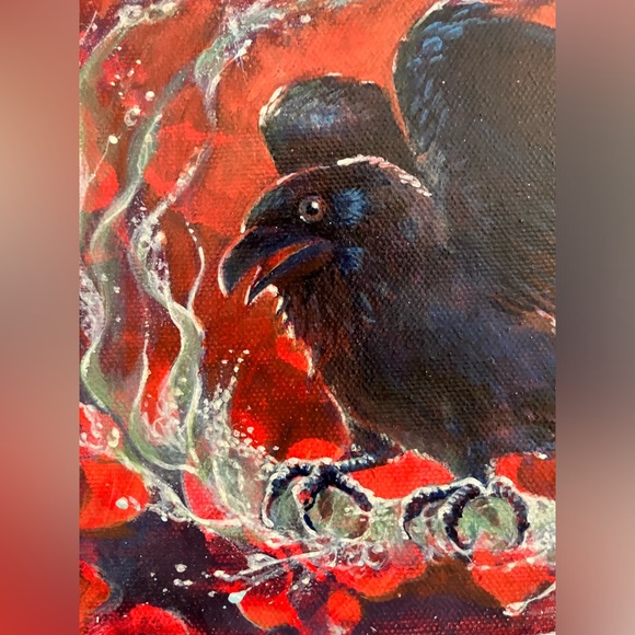 Original painting raven crow art ooak surreal artwork direct from artist USA - Picture 3 of 9